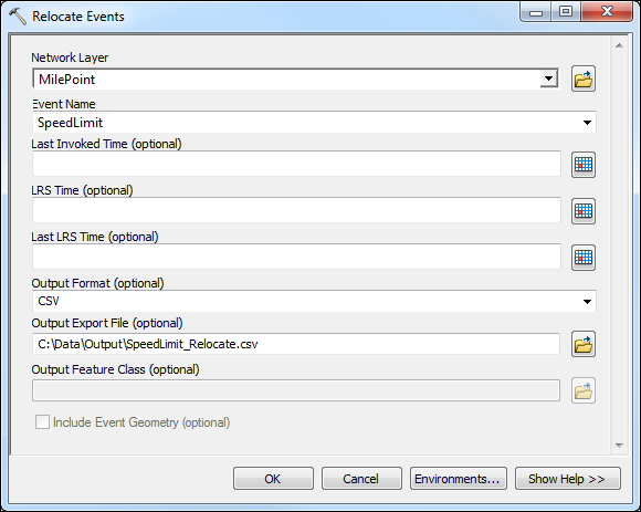 Relocate Events dialog box